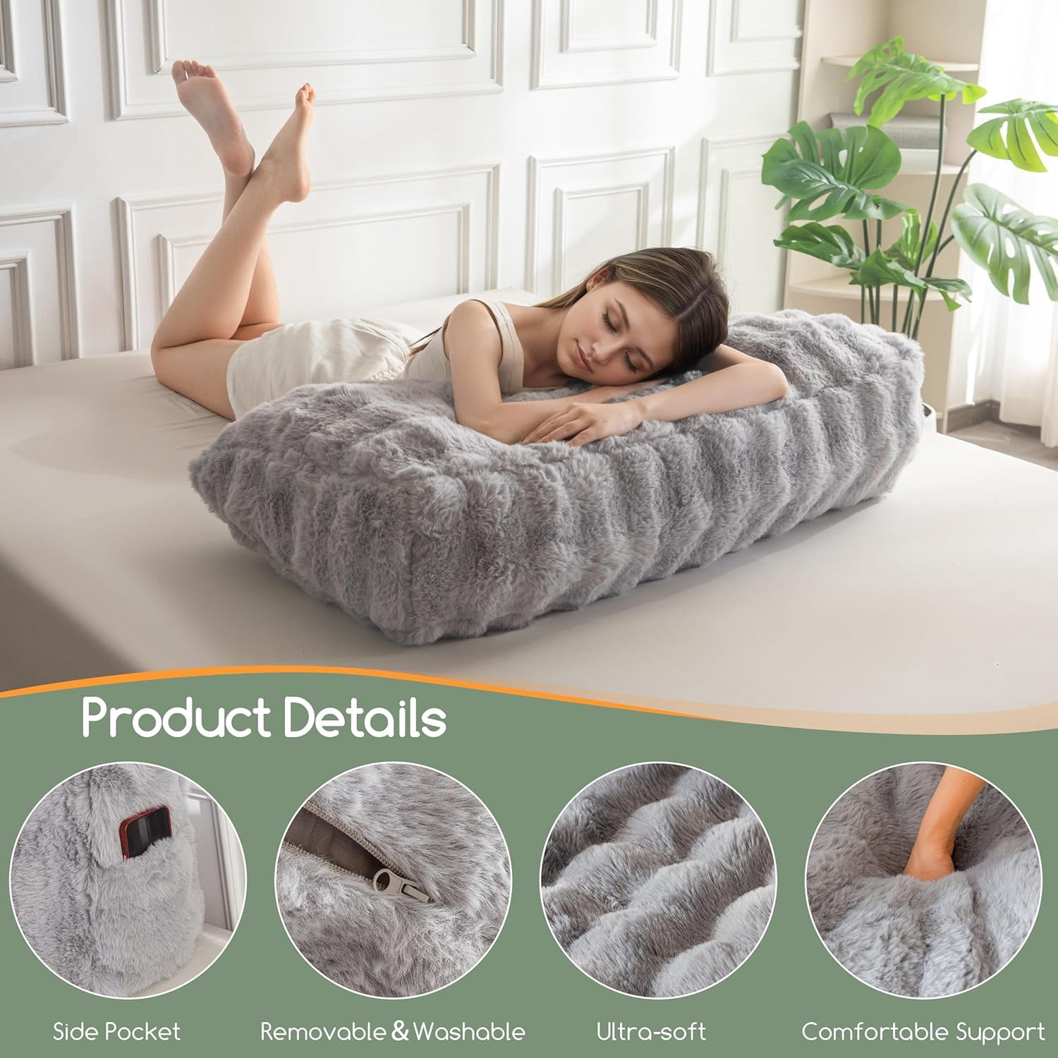 Headboard Pillow Twin,Ultra-Soft Wedge Pillow with a Cylindrical Neck Pillow,Memory Foam Filling,Back Support Pillows for Bed Sitting Up, Reading & Working, Removable Cover, 39.4"x19.7"