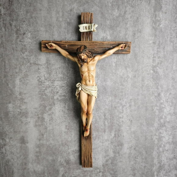 Desktop Ornament for Home Décor — Catholic Crucifix Wall Decoration with Inspirational Design for Indoor Use Resin Material Versatile Display for Living Room Bedroom or Entry