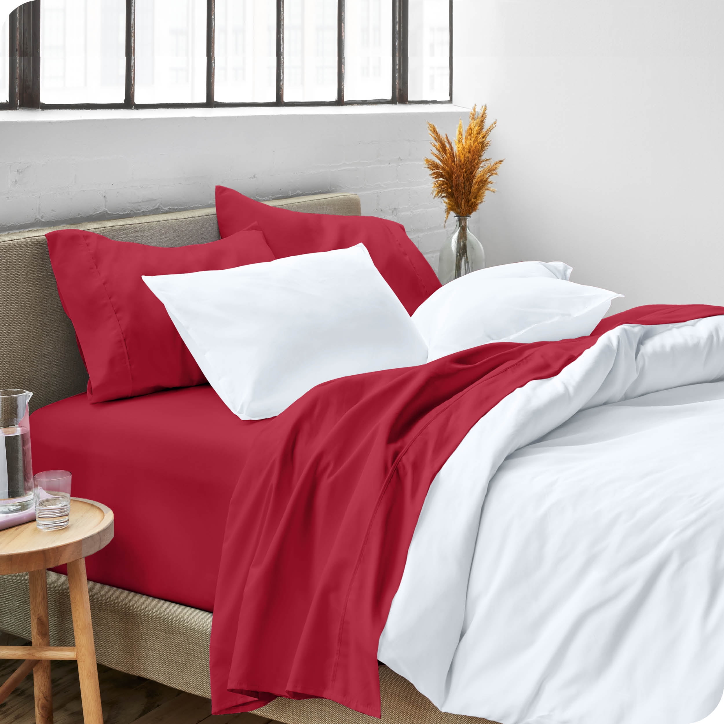 Bare Home Red Microfiber Sheet Set, Wrinkle Resistant, Deep Pocket, Twin XL
