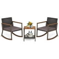 thumbnail image 2 of Costway 3 PCS Patio Rattan Rocking Chair Bistro Set Armrest Cushion Table with Storage Shelf Grey, 2 of 10