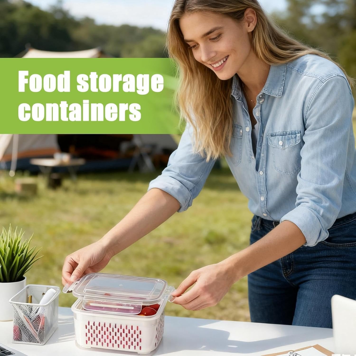 Fresh Produce Keeper - 2 Pack BPA Free Fridge Container, Salad Spinner Box With Strainer Insert, Leakproof Vegetable Saver For Crisper Drawer, Stackable Fruit Tote For Meal Prep, Lunch