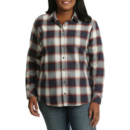 - Women's Plus Long Sleeve Plaid Flannel Shirt