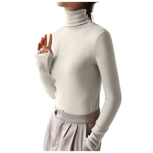 Besolor Women's Mock Turtleneck Long Sleeve Pullover Tops Slim Basic Based Layer T-Shirts Stretchy Thermal Underwear Shirts