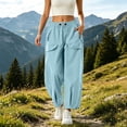 thumbnail image 2 of FRSASU Women's Baggy Cargo Pants Y2K Barrel Wide Leg Streetwear Drawstring Trousers with Pockets Light Blue, 2 of 6