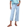 thumbnail image 1 of Women's Linen High Waisted Drawstring Culotte Pants Summer Elastic Waist Wide Leg Cropped Capri Pants With Pockets, 1 of 5