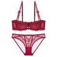 thumbnail image 2 of Varsbaby Women's Sexy Half Cup Thin Padded Bra and Panties Set Underwire Lingeire, 2 of 5