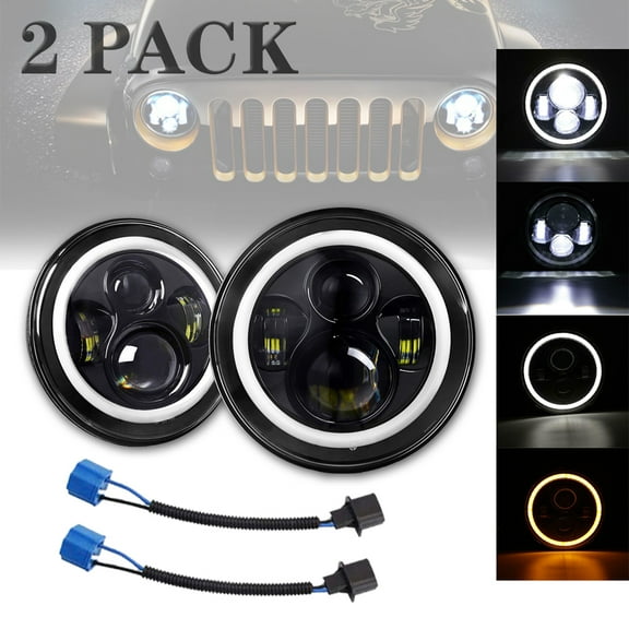 Pair DOT 7 Inch Round High/Low Beam Halo DRL LED Headlight H6024 For Dodge D100 D200