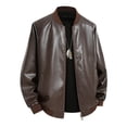 thumbnail image 3 of Faux Leather Jackets for Men with Pockets Retro Stylish Casual Full-Zip Hoodless PU Moto Bomber Coats, Brown 3XL, 3 of 7