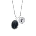 thumbnail image 2 of Delight Jewelry Silvertone Oval - Imitation Cat's Eye - Black - Silvertone Script Initial Disc - O - Charm Necklace, 20"+3", 2 of 4