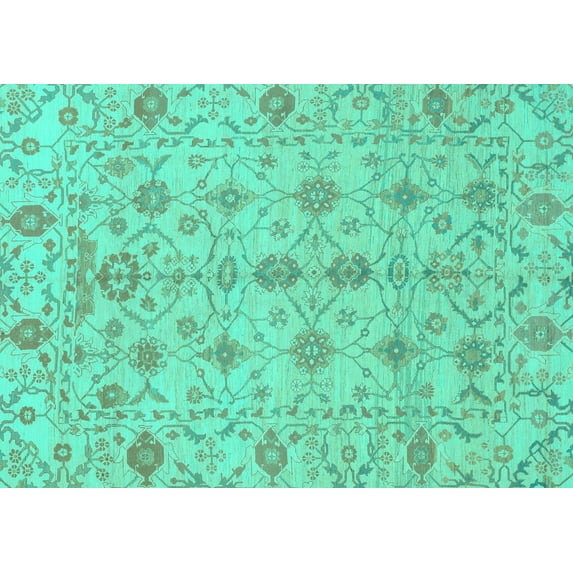 Ahgly Company Machine Washable Indoor Rectangle Abstract Turquoise Blue Modern Area Rugs, 6' x 9'