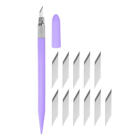 Uxcell 1 Pack Art Craft Carving Knife with 12 Pack Spare Metal Plate Handle Purple (1 Set)