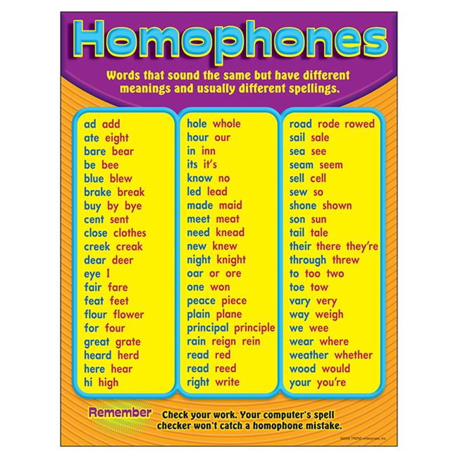 Trend Enterprises T bn 17 X 22 In 6 Piece Homophones Learning Chart For Grade 3 To 6 Walmart Canada