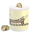 thumbnail image 1 of Dachshund Piggy Bank, Dog Sketch with Geometric Elements Circles and Lines, Ceramic Coin Bank Money Box for Cash Saving, 3.6" X 3.2", Beige Red Fern Green, by Ambesonne, 1 of 4