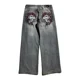thumbnail image 3 of Y2K, pantalones vaqueros rectos con patrón de calavera y bolsillo clásico retro a la moda, pantalones sueltos de mezclilla de pierna ancha lavados góticos americanos de verano, 3 of 5