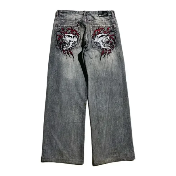 Pantalones vaqueros casuales con estampado de patrón simple de estilo hip-hop de Harajuku, pantalones deportivos diarios retro de patineta para hombre, pantalones de pierna ancha de diseño Y2K