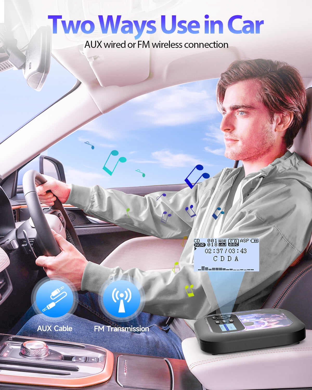 ARAFUNA Portable CD Player Bluetooth with Speakers and Rechargeable, Bluetooth CD Player Portable with Headphones Support FM & AUX Connection
