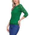 thumbnail image 4 of INSPIRAR CHIC Blusa de Encaje Floral de Manga 3/4 con Cuello Redondo S Verde, 4 of 6