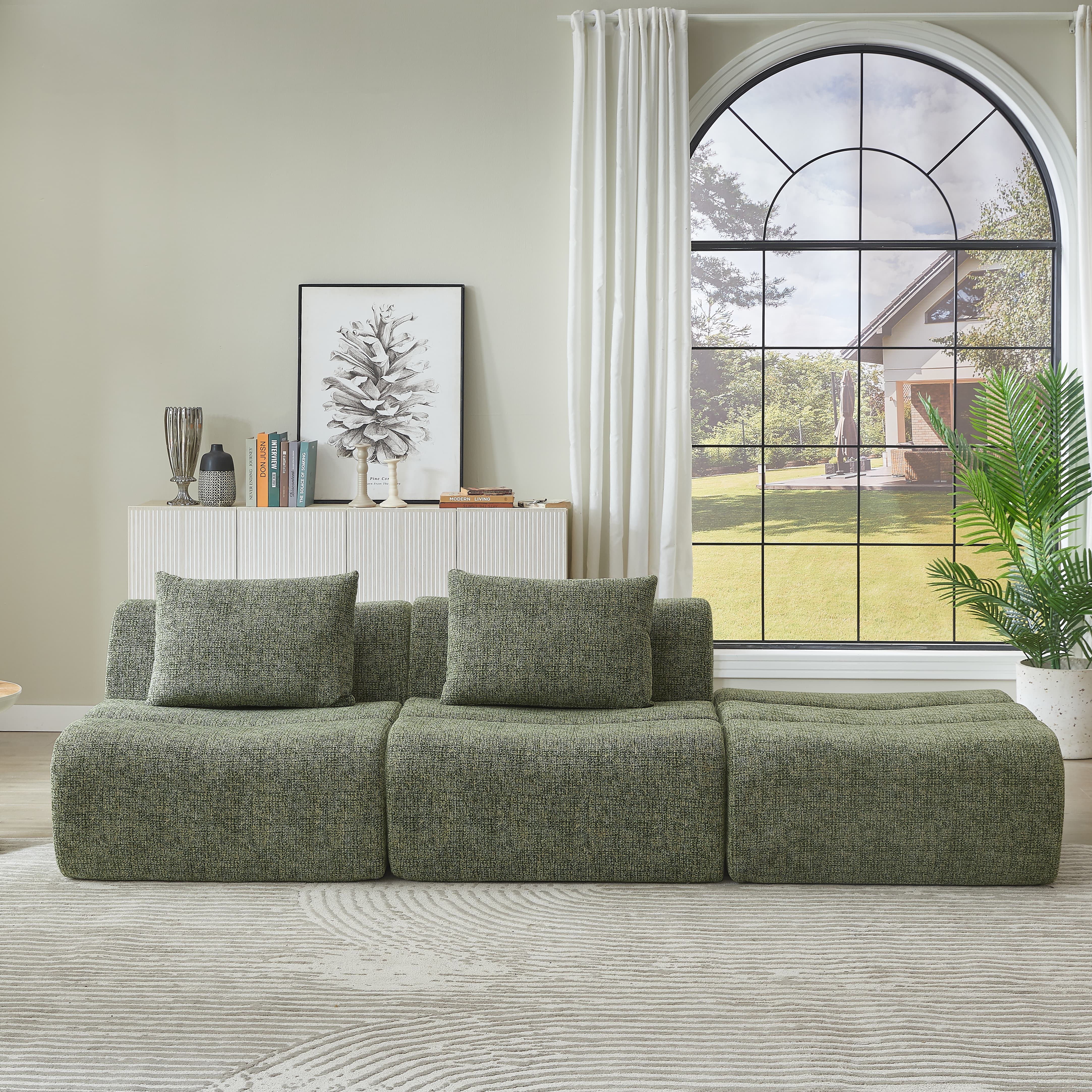 MAYEERTY Oversized 3 Seater Compressible Chenille Sectional Sofa, Modern & Space-Saving for Living Room, 107*41*27"Green