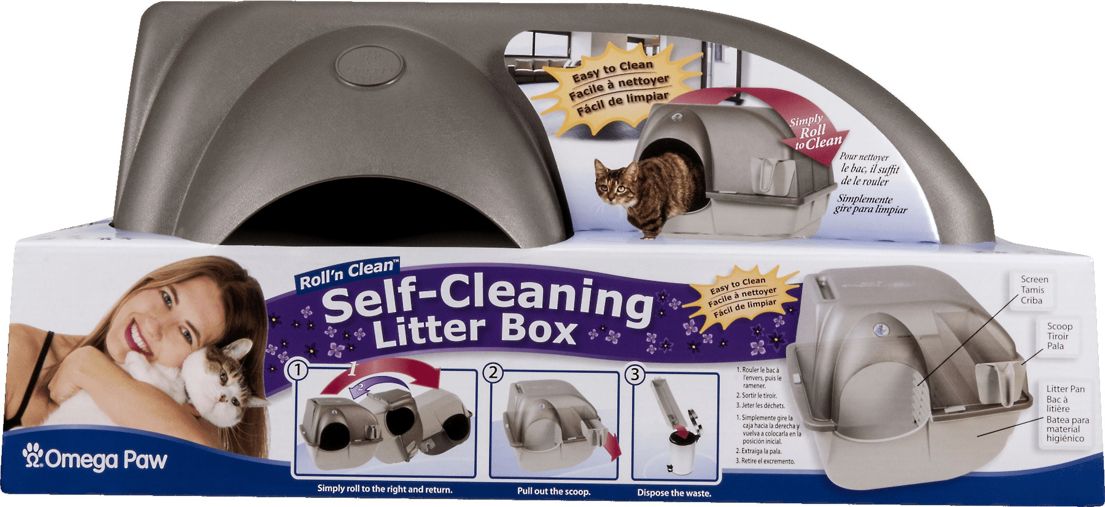 Omega Paw EZ Fill Roll n Clean Self Cleaning Litter Box Regular Size Self Cleaning Easy to Fill Litter Box