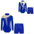 thumbnail image 3 of TiaoBug Kids Girls Gymnastics Leotard Long Sleeve Sparkly Rhinestone Skating Jumpsuit Workout Dance Unitard with Shorts Set Blue 14, 3 of 4