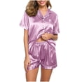 thumbnail image 5 of Ruimatai Women's Summer Pajama Set V-Neck Short Sleeve Casual Sleepwear Loose Comfortable Soft Polyester Shirt & Pants Set, 5 of 6