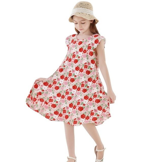 Robes pour Filles Enfant Tout-Petits Filles Été Mignon Imprimé Robe de Pyjama Manches Courtes Respirant Doux Chemise de Nuit Robes pour Tout-Petits Rouge Melon D\'eau 4 Ans-5 Ans