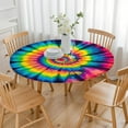 thumbnail image 3 of Colorful Rainbow Tie Dye Spiral Pattern Round Fitted Tablecloth with Elastic Edge,Dining Table Cover Waterproof,Outdoor Round Tablecloth for Camping,Dining,Indoor and Outdoor, 3 of 7