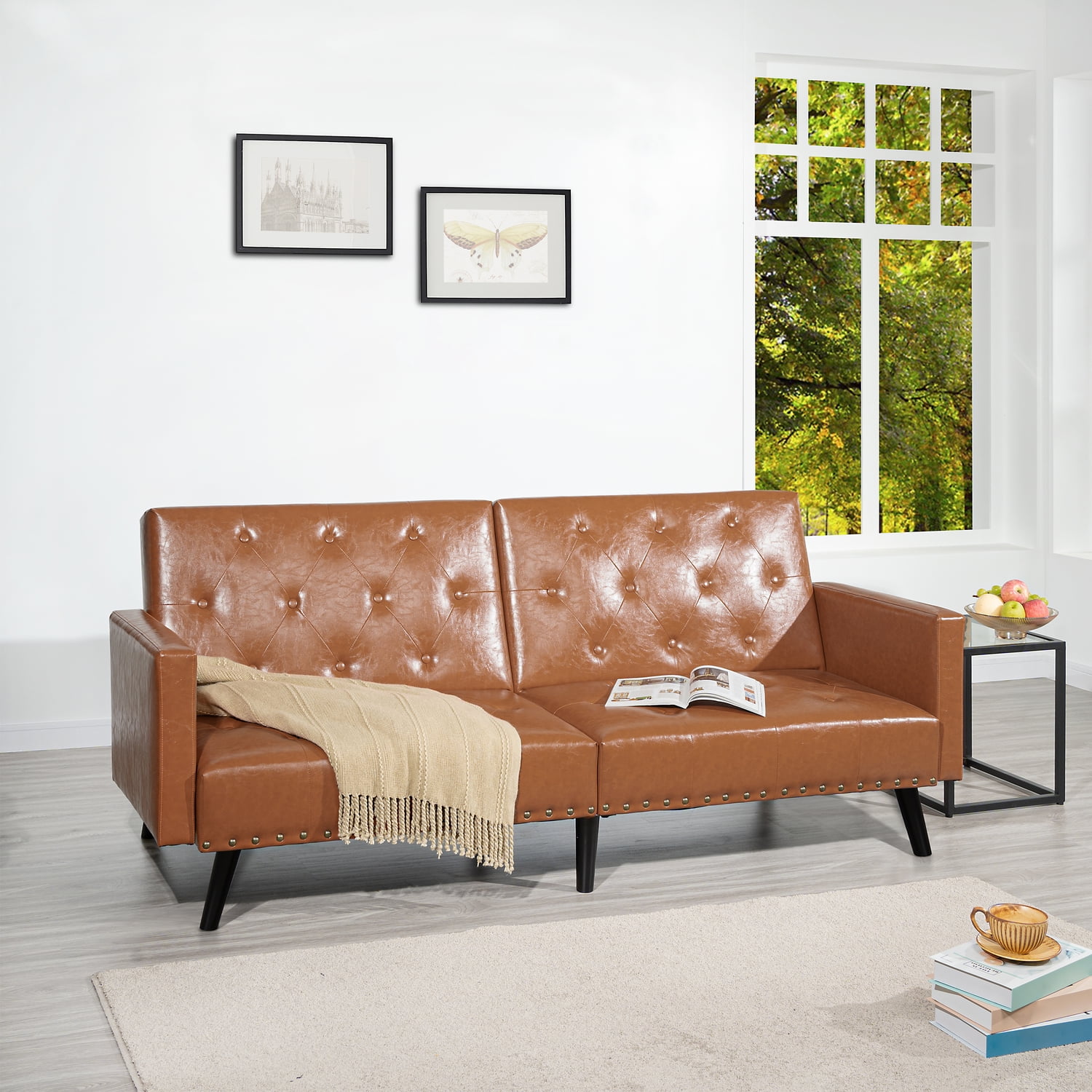 Jolene Tufted Split Back Futon, Mid Century Modern Futon Convertible