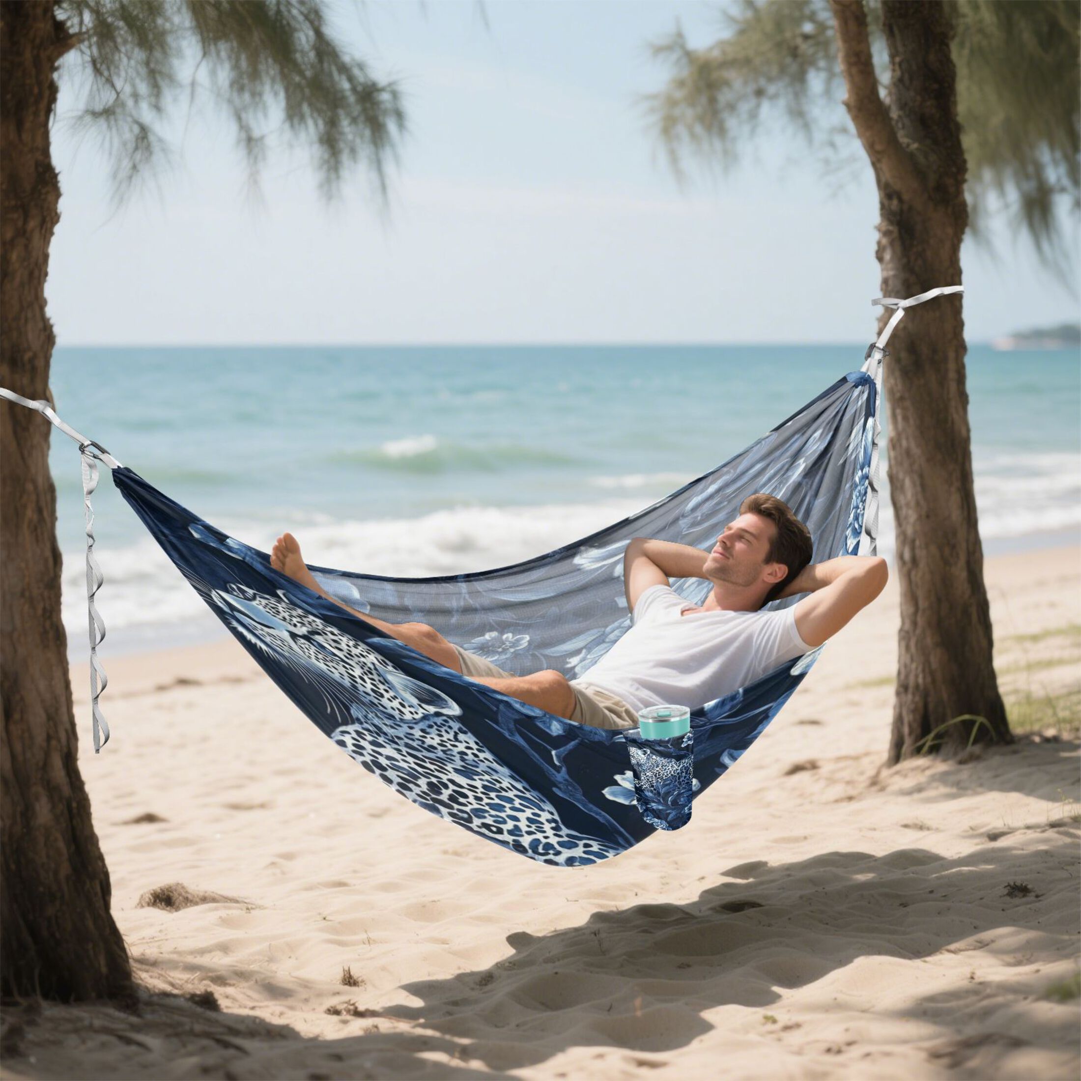 Hammock Camping Hammock Nylon Portable Hammock Travel Camping Hammock Dark Blue Flowers and Leopards