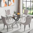 thumbnail image 4 of 36'' Square Dining Table for 2-4, X-Shape Silver Metal Legs, Glass Tea Table Square Kitchen Table for Small Space, 4 of 14