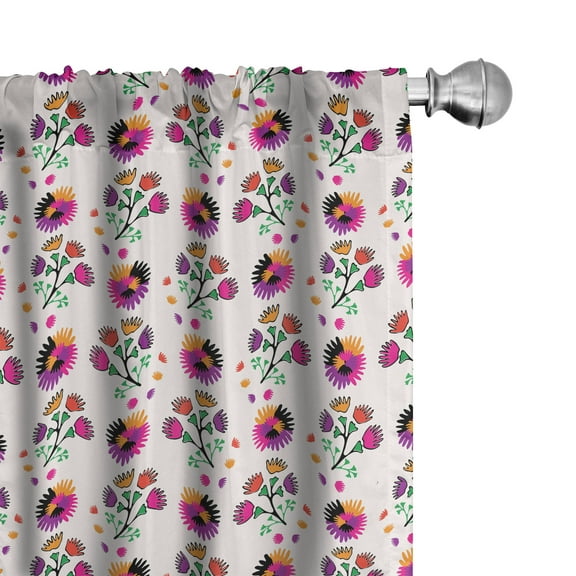 Ambesonne Abstract Curtains, Quirky Cartoonish Floral, Pair of 28"x63", Multicolor