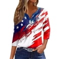 thumbnail image 2 of SAATLERI 4th Of July Shirts for Women 3/4 Length Sleeve Womens Tops Funny American Flag Red White Blue Stripes Graphic Print Blouses Button Down V Neck Tunic Tops, 2 of 5