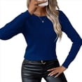 thumbnail image 3 of Suéteres de Cuello Redondo, Larga, Ligeros, Holgados y de Punto para Mujer, Estilo Informal, A , para Otoño Azul Oscuro XL, 3 of 7