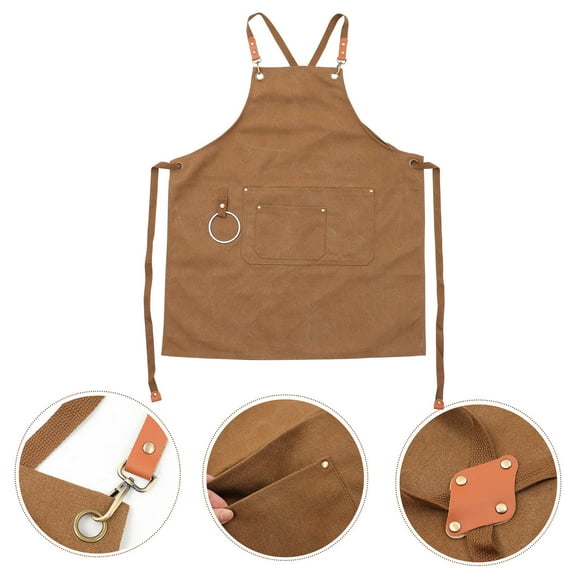 PAMINGONO Light Brown Canvas Apron for Men with Cross Back and Three Pockets