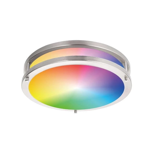12 Inch WiFi RGBCW LED Flush Mount Ceiling Light, 15W, 1100LM Dimmable Ceiling Lamp, (2700K-6500K) CCT Selectable, Brushed Nickel Light Fixtures for Bedroom, Kitchen, Hallway (Pack of 1)