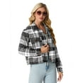 thumbnail image 3 of JWD Women's Cropping Jacket Casual Button Shacket Plaid Long Sleeve Blouses Top with Pocket White BlaPJk Pane XL, 3 of 5