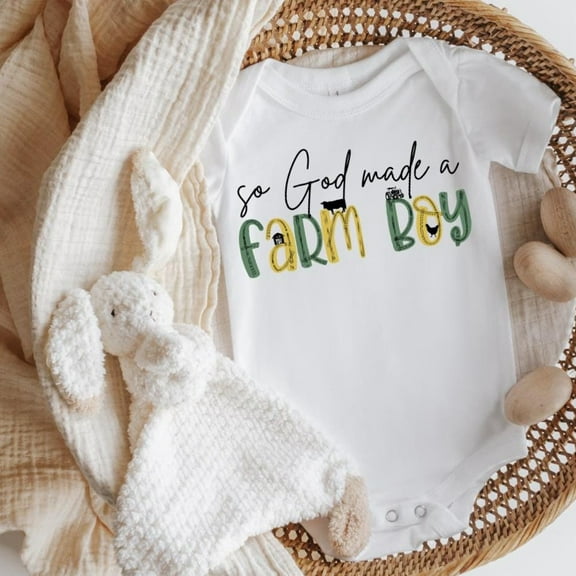 So God Made A Farm Boy Baby Bodysuit, Newborn Birth Announcement, Farming Baby, New To The Farm, Farming Gender Reveal, Future Farmers Son Cute Baby Onesie, BABY BODYSUIT LAT 4424