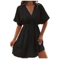thumbnail image 2 of Conairie Womens Swimsuit Coverup Short Sleeve Loose Mesh Bathing Suits Cover Ups V Neck Summer Beach Midi Dress Vacation Outfits Black L, 2 of 7