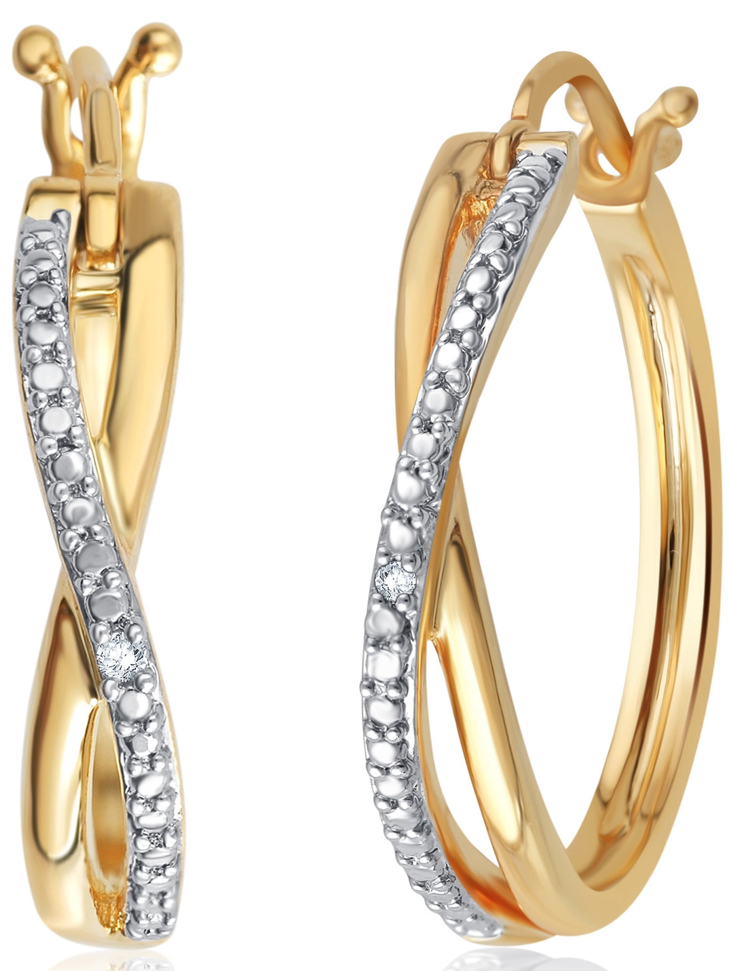 Arista Diamond Accent Twisted Hoop Earring in 14K Yellow Gold Tone over Brass