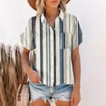 thumbnail image 2 of Up To 40% Off TMOYZQ Womens Striped Short Sleeve Button Down Shirts Lapel Collared V Neck Tunic Tops Dressy Casual Work Blouses with Pockets, 2 of 6