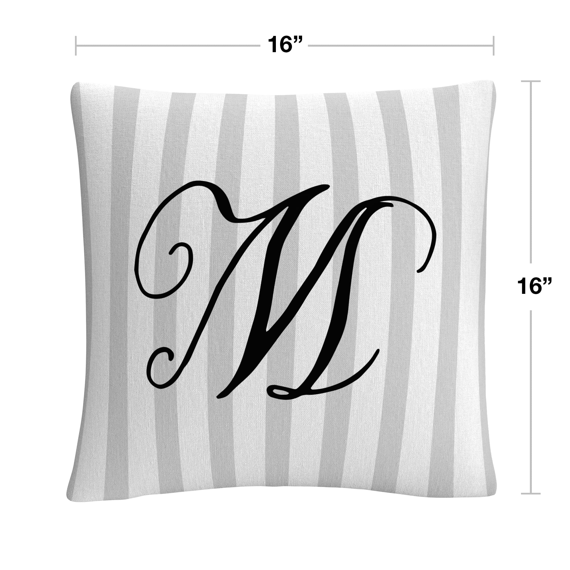 Gray Striped Ornate Letter Script M By Abc 16 X 16 Decorative Throw Pillow