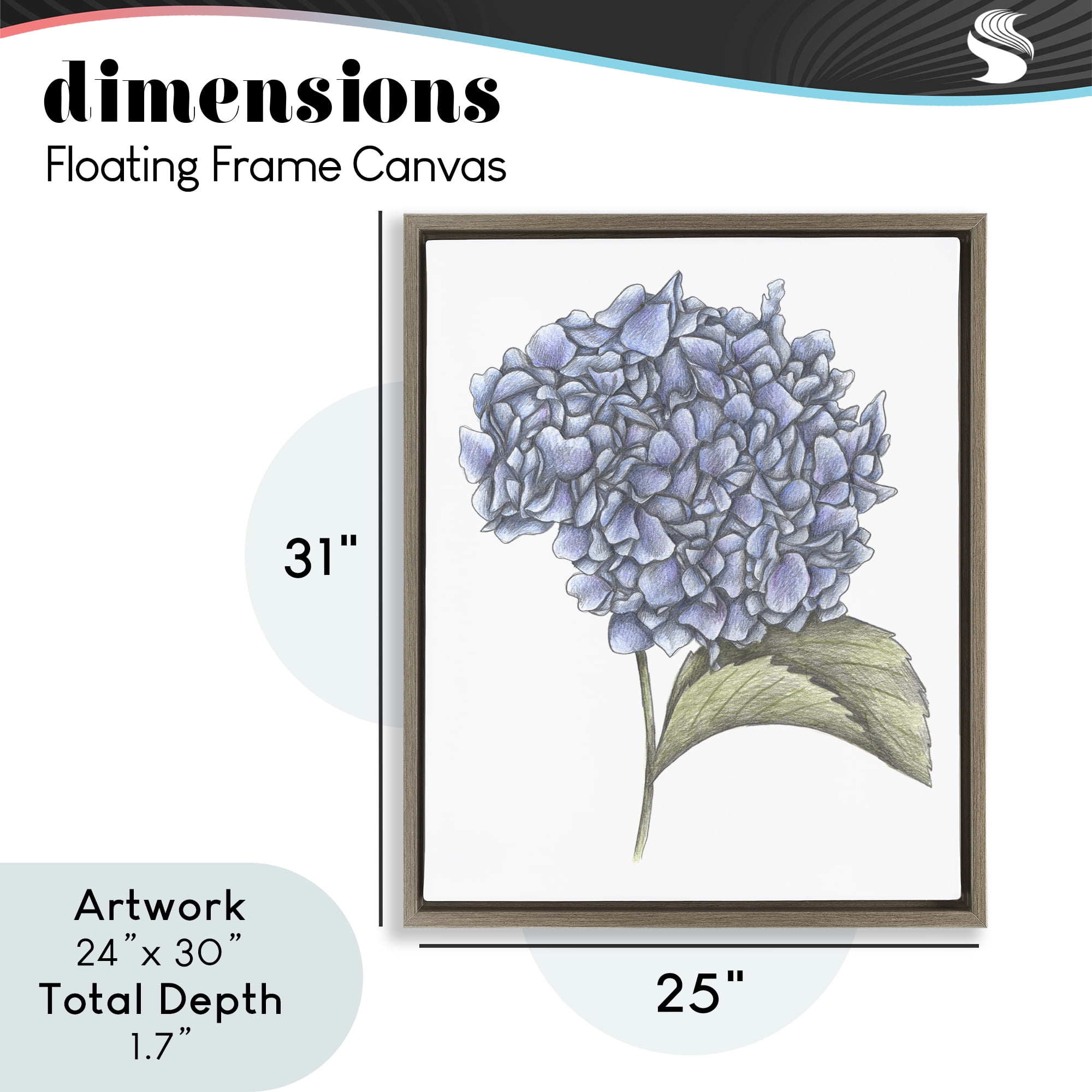 Hydrangea Sketch Blossom Brown Framed Floater Canvas Wall Art, design by Cecilia Battaini