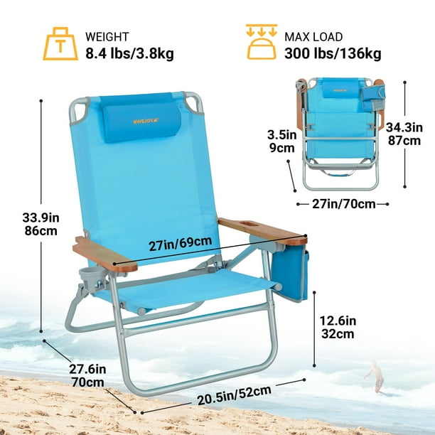 WEJOY Aluminum low Beach Chair Portable Folding Lawn Chairs Outdoor Camping Chairs with Wood Armrests Support 300 lbs Blue Walmart Business Supplies