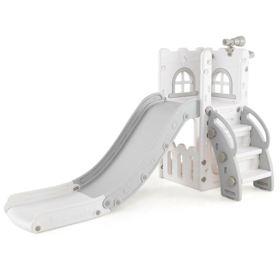 Barara King 6-in-1 Indoor Slide with Basketball Hoop and Ladder, Kids Baby Toddler Slide for Indoor, Kids, Gray
