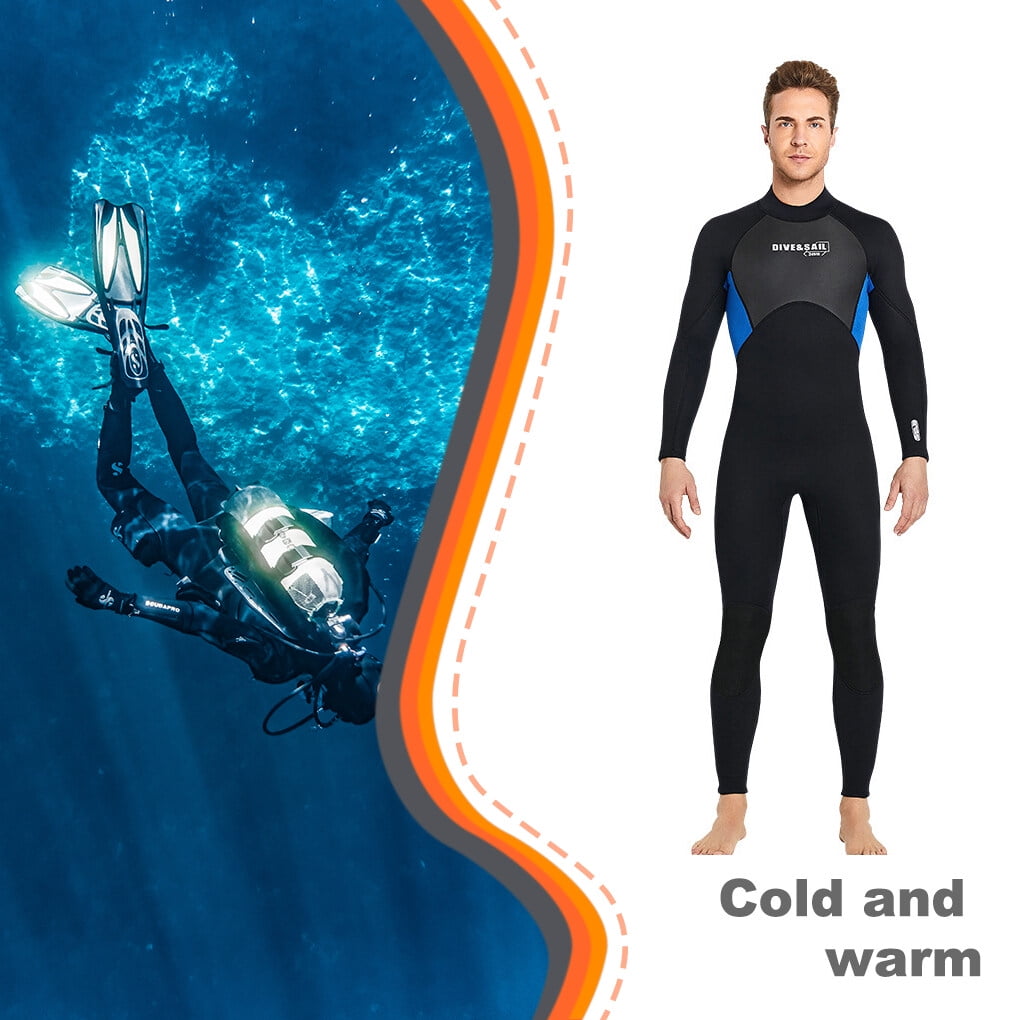 Unatoiry Diving Suit Nylon Material Skin Friendly Swimsuits Strong Sunscreen Smooth Leather Edging Wetsuit Shirt Classic Crew Neck Men Dark Blue L
