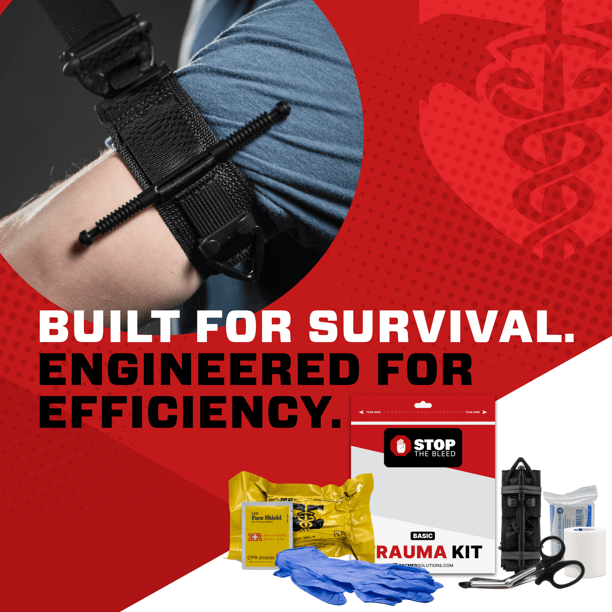 Stop The Bleed Basic Bleeding Control, Easy-to-Use Hemorrhage Control First Aid Kit with SOF Tourniquet & OLAES Modular Bandage, 7 Piece, TacMed Solutions