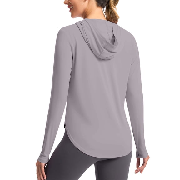 ZyeKqe Womens Athletic Shirts with Thumb Holes Long Sleeve Hooded Sun Protection Casual Summer Hiking Workout Tops