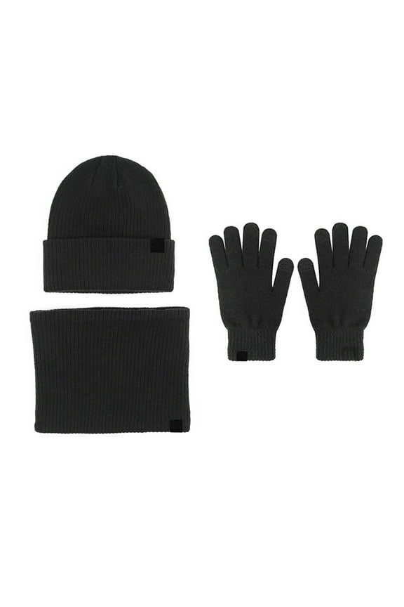 Hat Gloves Scarf Set Women Women&Men Autumn Winter Warm Cute Wool Hat Scarf Gloves Three Winter Snow Knit Cap Screen Mittens Scarves Sets Young Women Gift Ideas Black