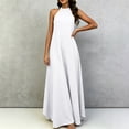 thumbnail image 5 of Smsaxvxz Summer Dresses for Women Fashion Solid Crew Neck Sleeveless Casual Loose Ice Silk Crinkle Flared Maxi Dress White XL, 5 of 7