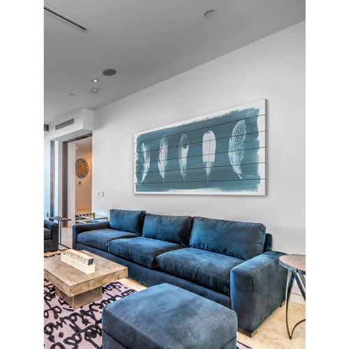 Marmont Hill ''Feathers on Dusty Teal I'' Painting Print on White Wood